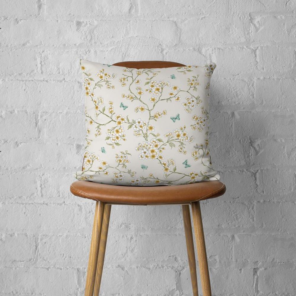  Premier Home Çiçek Desenli Kırlent Kılıfı (Bej / Sarı) - 43x43 cm